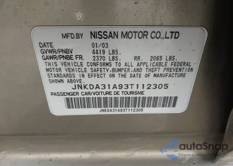 2003 Infiniti I35 Luxury from USA, damaged, VIN JNKDA31A93T112305